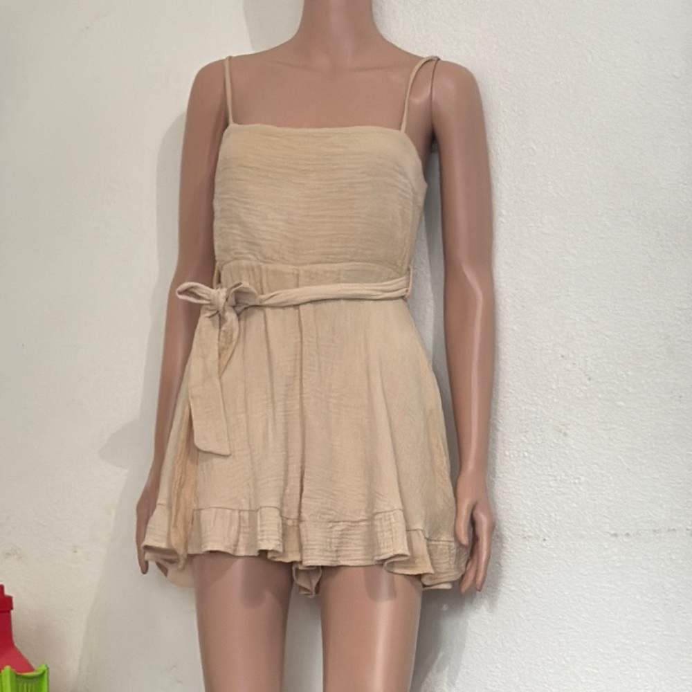 Cream Sleeveless Romper with Belt